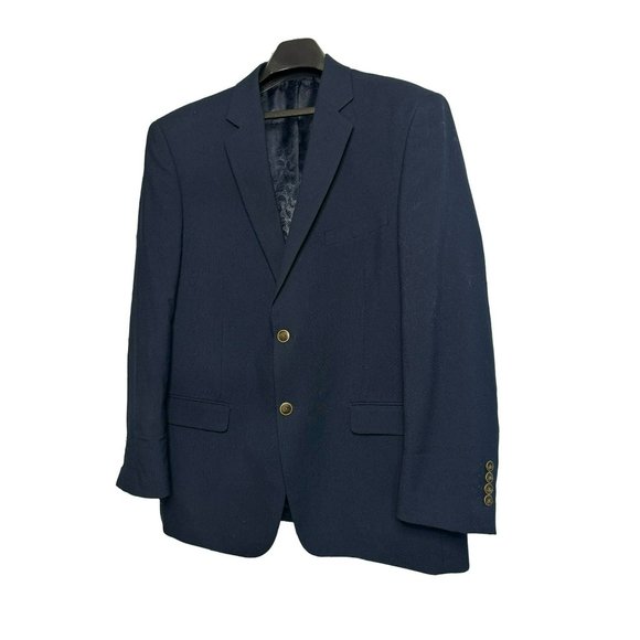 Adolfo Blazer Sport Coat Microtech Dinner Jacket Men's Navy Blue 2 Button SZ 44R - Picture 3 of 9